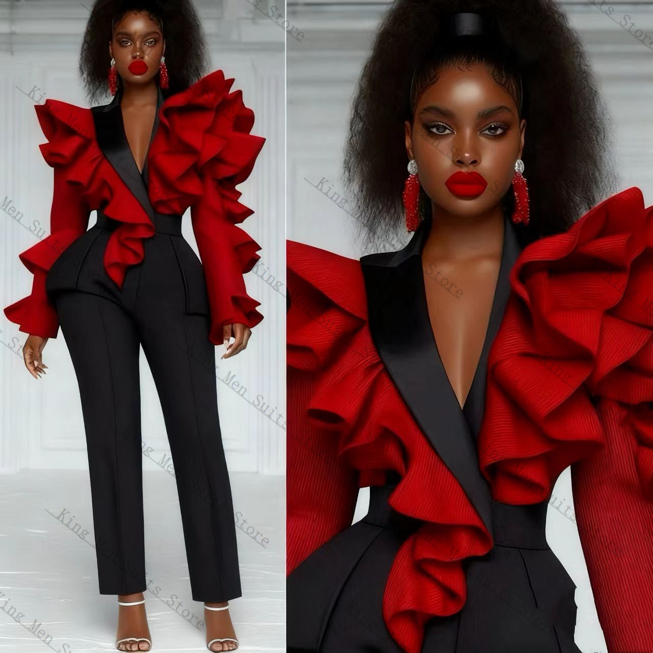Women'S Formal Wear For A Wedding Guest - Abito da donna rosso nero Set