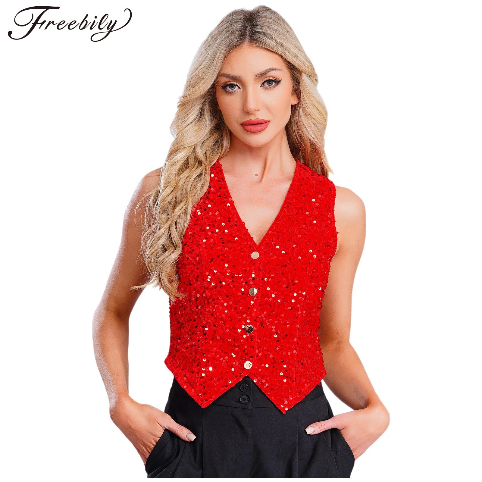 Women Formal Wear Vest - Gilet da donna con paillettes lucide,