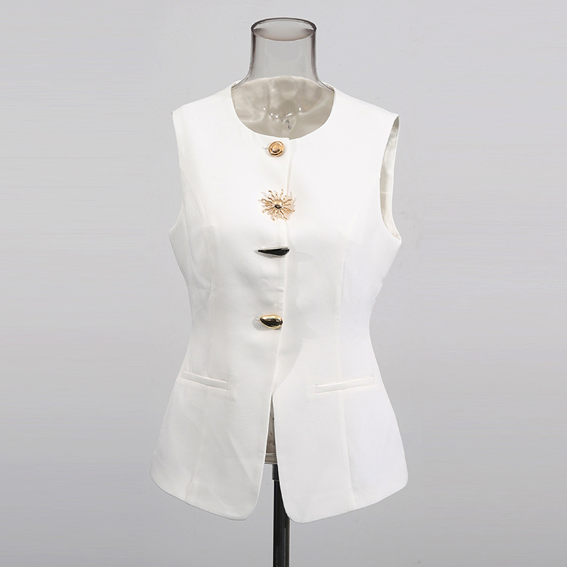 Women Formal Wear Vest - Gilet bianco con scollo a O