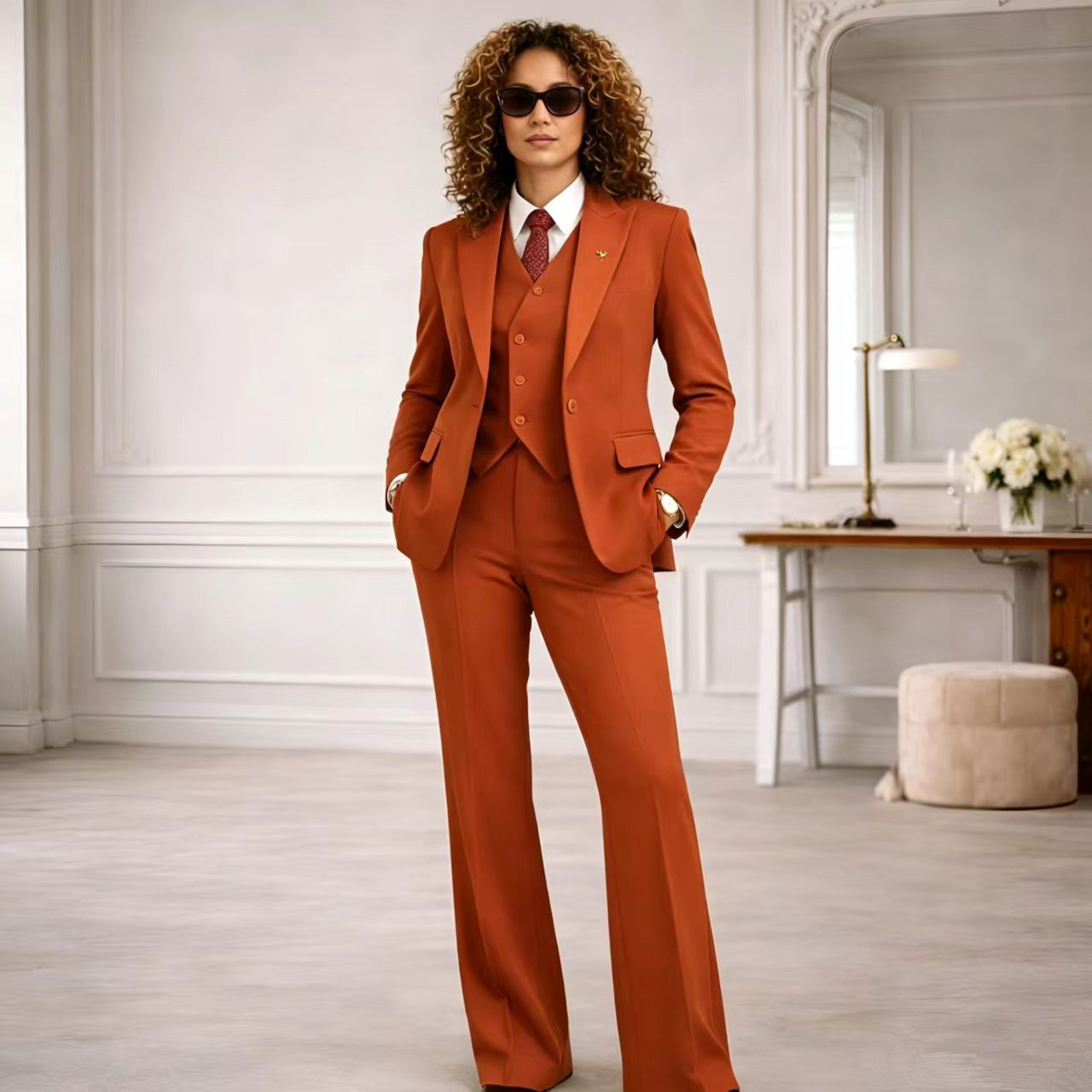 Women Formal Wear Vest - Completo da Donna Rust 3 Pezzi