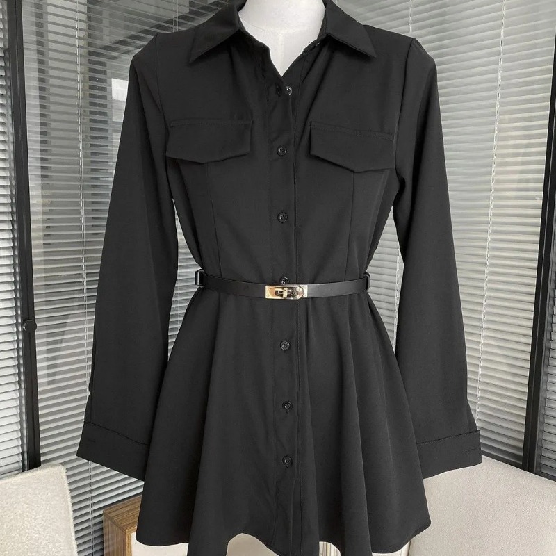 Women Formal Wear Stitching - Abito camicia nera da donna Abito