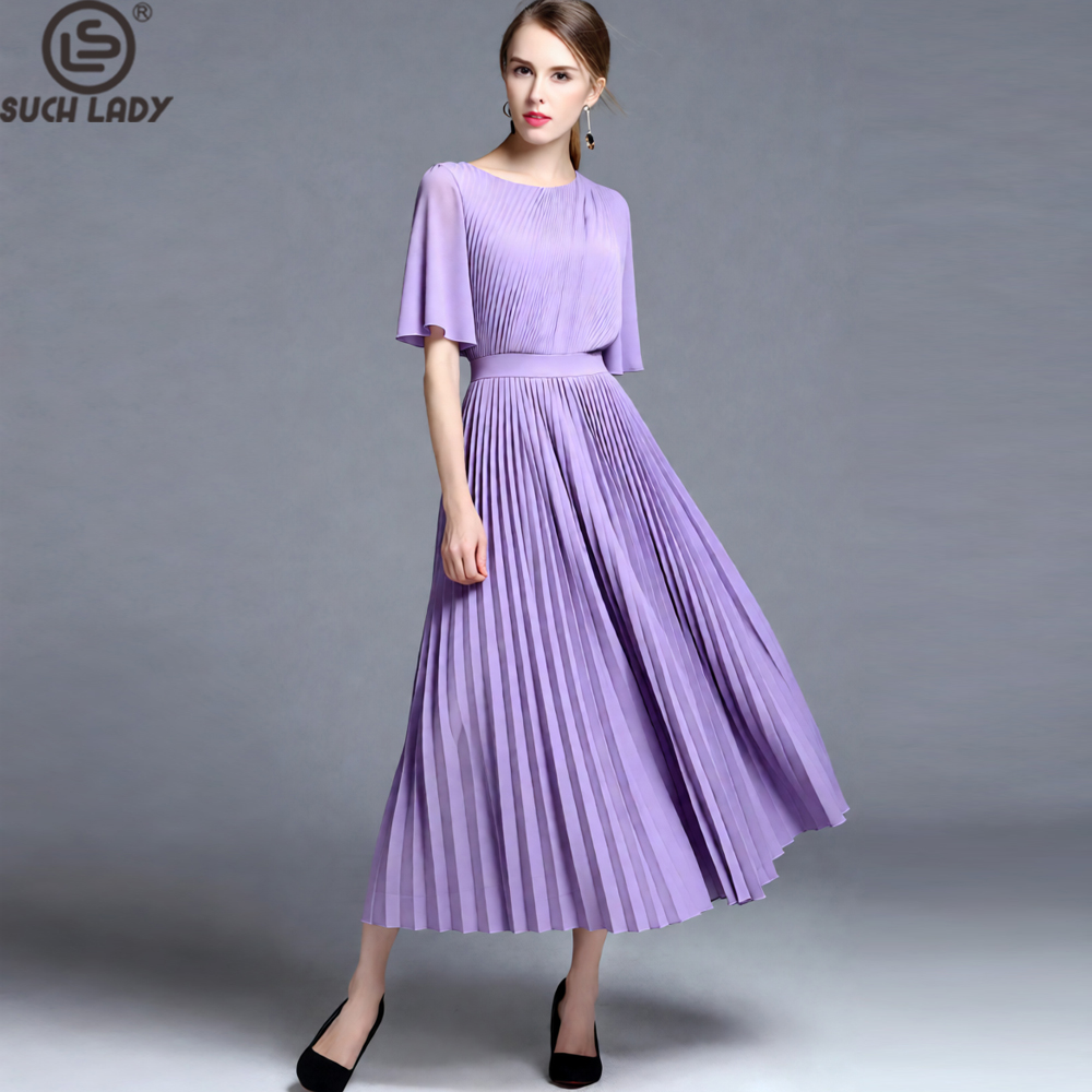 Women'S Formal Wear For A Wedding Guest - Abito Midi Plissettato con Maniche a